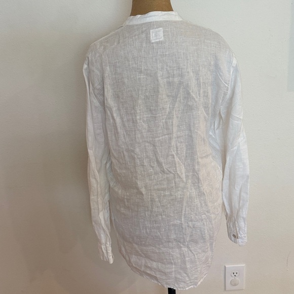 120% Lino linen pleated white tunic Top button down great pre owned condition - Picture 5 of 10
